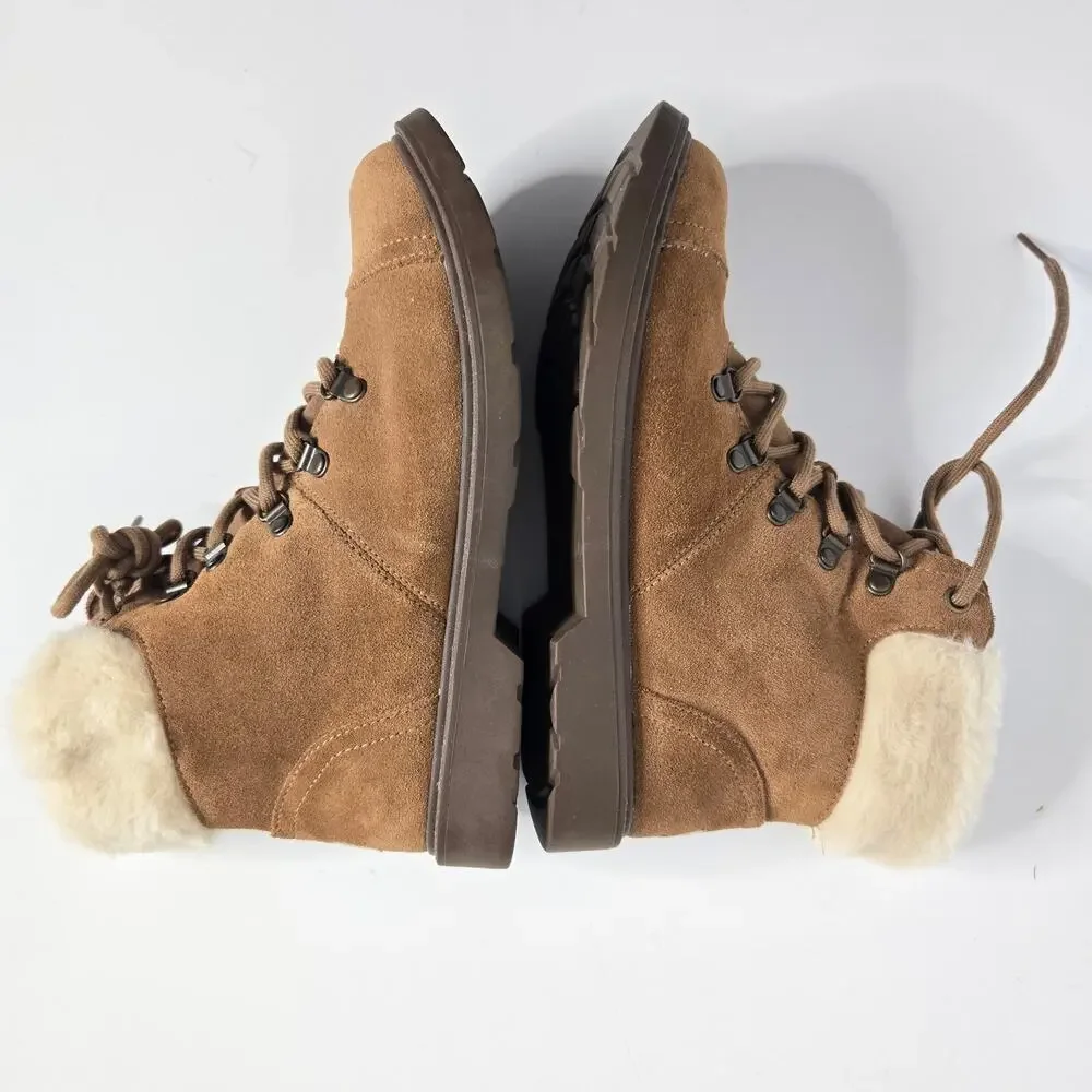 UGG Big Kid Azell Hiker Weather Boots Brown Suede Side Zip Chestnut 6